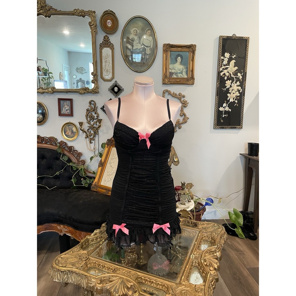 Vintage Victoria's Secret Y2k Sexy Little Thing Lingerie Black Rushed Dress 34B
